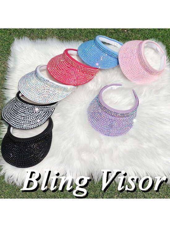 ?Women\'s Purple Sun Shiny Rhinestones Clip On Visor Adjustable Bling Hats